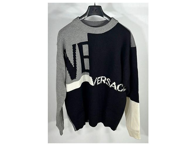 Versace Men's Multi-Color Patchwork Logo Crew Knit Brown - view 3