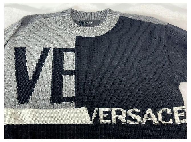 Versace Men's Multi-Color Patchwork Logo Crew Knit Brown - view 6