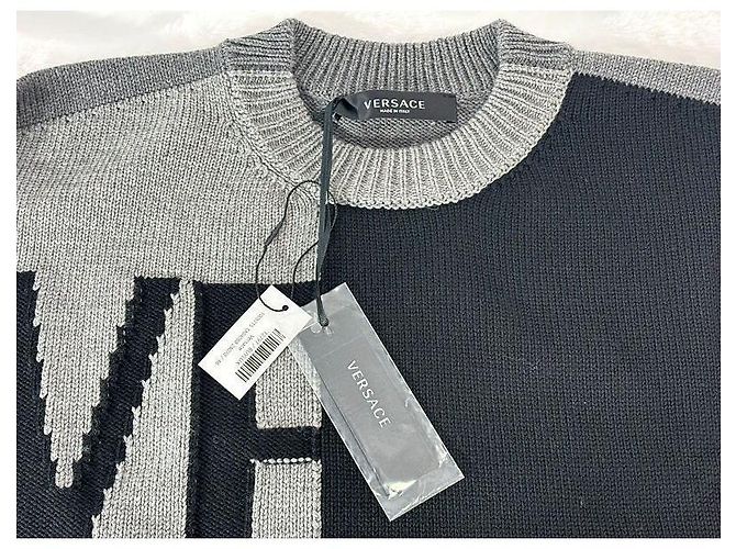 Versace Men's Multi-Color Patchwork Logo Crew Knit Brown - view 7