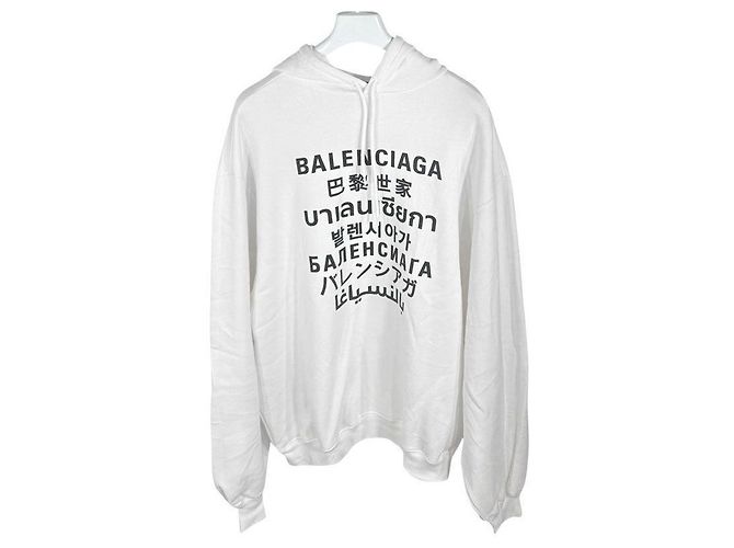 Balenciaga Herren Multi-Language Fleece-Hoodie Weiß Authentisch - Ansicht 3