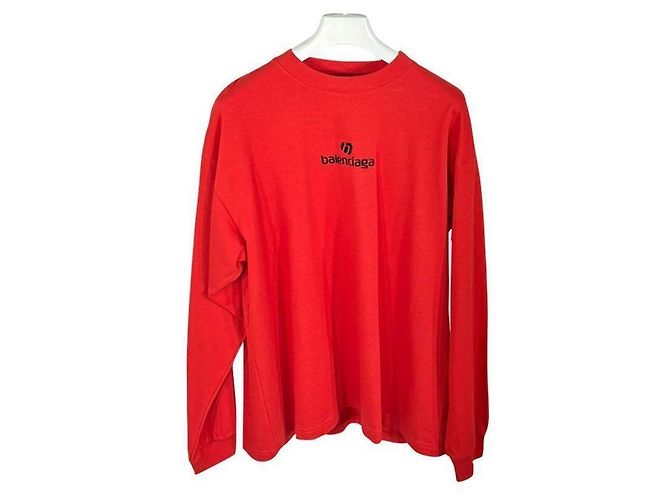 Balenciaga Herren Baumwoll-T-Shirt Langarm Rot Authentisch - Ansicht 3