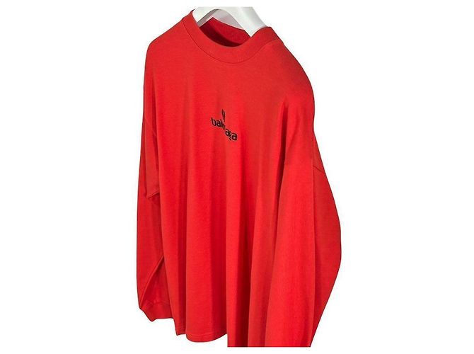 Balenciaga Herren Baumwoll-T-Shirt Langarm Rot Authentisch - Ansicht 4