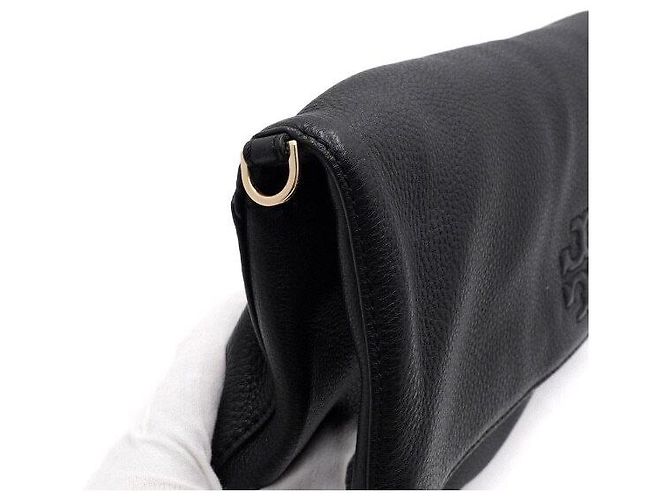 Tory Burch Borsa a tracolla e crossbody Amanda Logo Tassel Fold Over in pelle nera Nero - vista 9