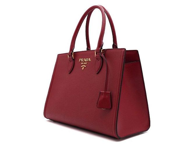 Prada Borsa Tote in Saffiano con Logo Dorato Rosso - vista 2