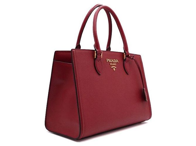 Prada Borsa Tote in Saffiano con Logo Dorato Rosso - vista 3