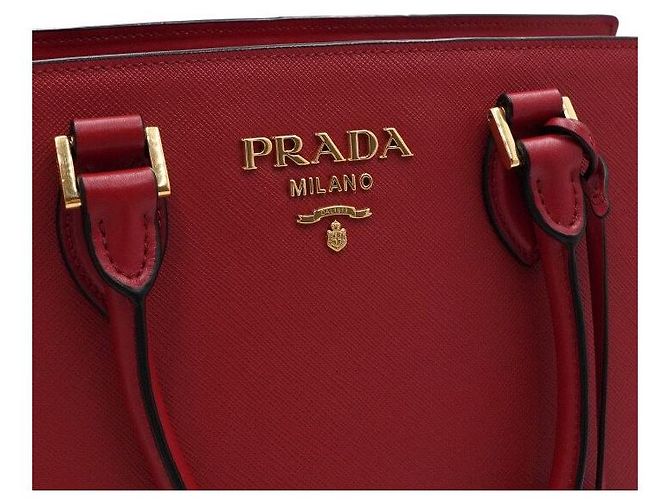 Prada Borsa Tote in Saffiano con Logo Dorato Rosso - vista 8
