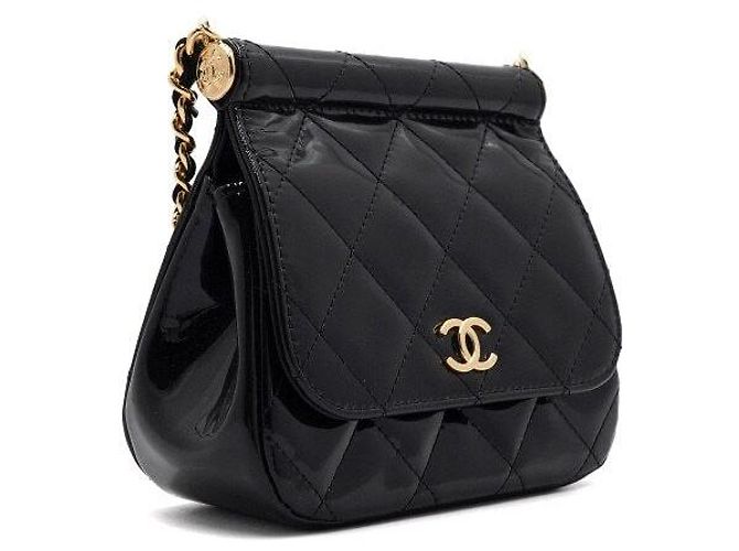 Chanel Mini Borsa a Spalla con Patta e Catena in Vernice Nero - vista 3