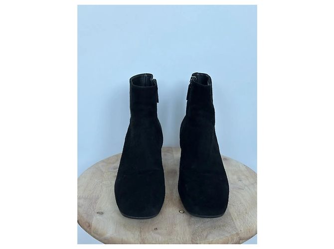 Prada Black Suede Studded Heel Ankle Boots - view 2