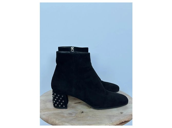 Prada Black Suede Studded Heel Ankle Boots - view 3