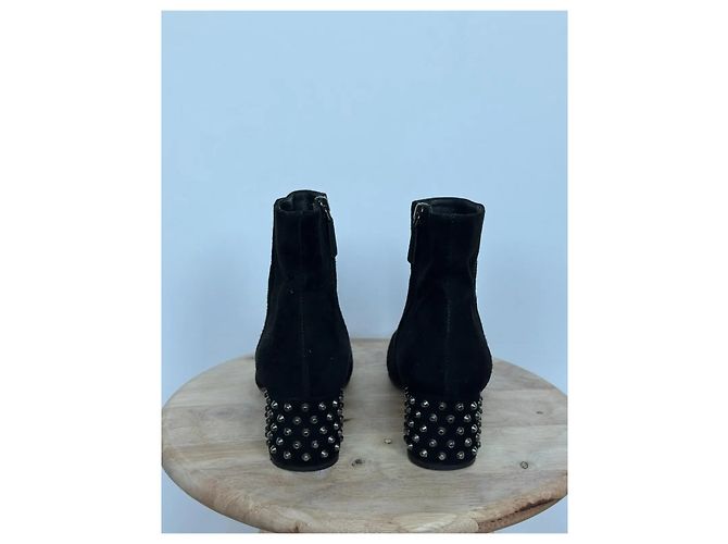 Prada Black Suede Studded Heel Ankle Boots - view 4