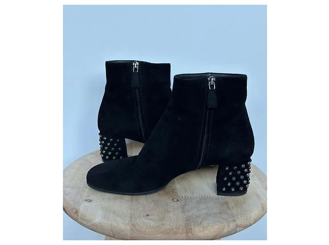 Prada Black Suede Studded Heel Ankle Boots - view 5