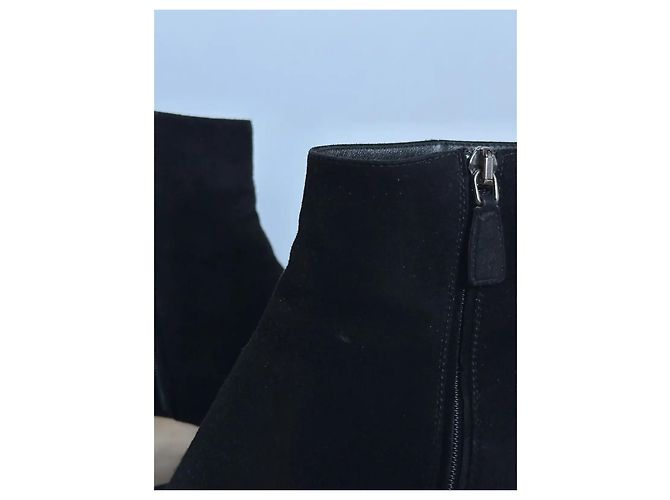 Prada Black Suede Studded Heel Ankle Boots - view 6