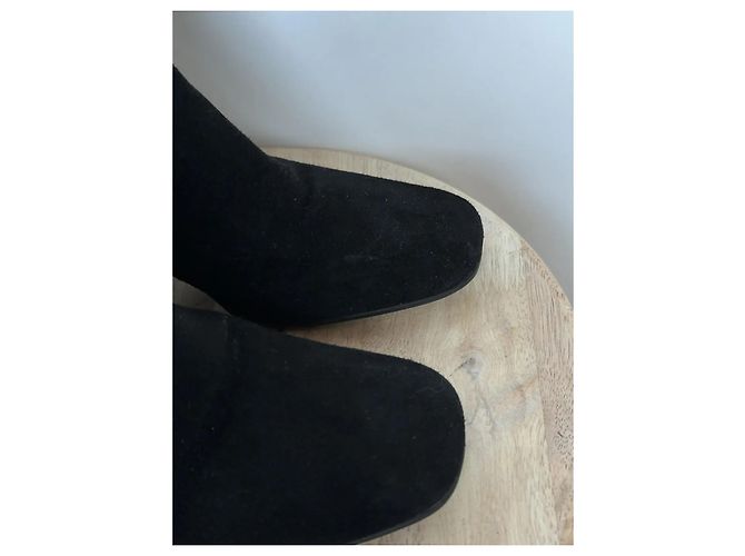 Prada Black Suede Studded Heel Ankle Boots - view 8