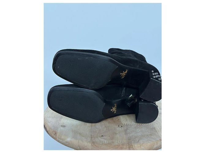 Prada Black Suede Studded Heel Ankle Boots - view 9