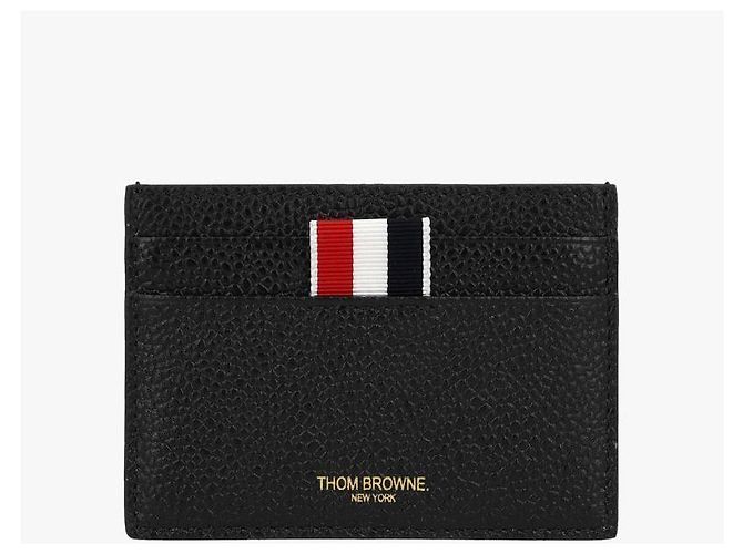 Thom Browne Pebble Grain Goose Embroidery Three-Stripe Tab Card Holder Black - view 2