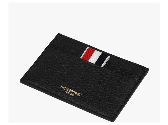 Thom Browne Pebble Grain Goose Embroidery Three-Stripe Tab Card Holder Black - view 6