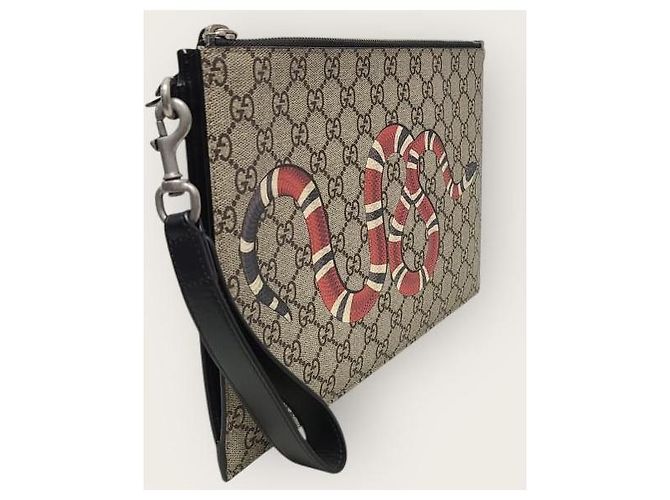 Gucci Clutch GG Supreme con tracolla serpente Marrone - vista 2