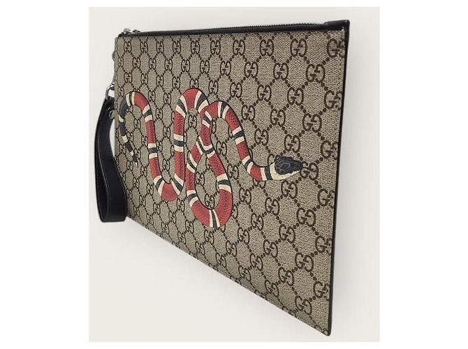 Gucci Clutch GG Supreme con tracolla serpente Marrone - vista 3