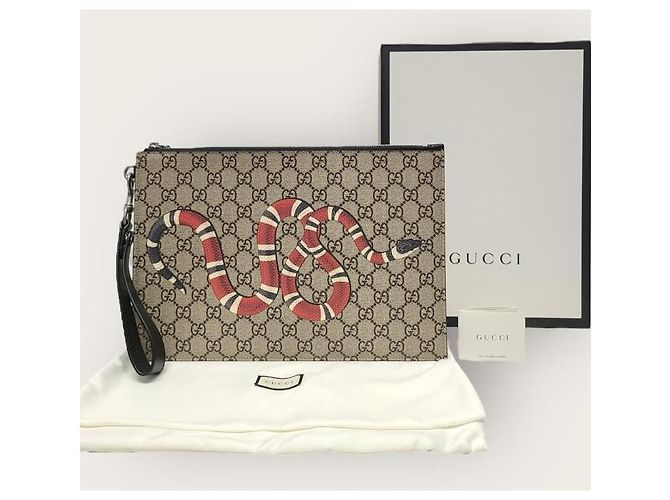 Gucci Clutch GG Supreme con tracolla serpente Marrone - vista 6