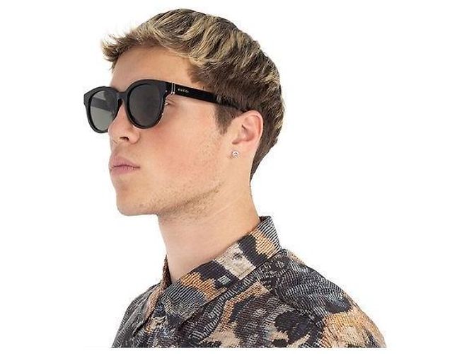 Gucci Gafas de sol Asian Fit Lujo Acetato Negro Redondas Naranja - vista 3
