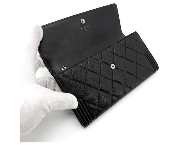 Chanel Portafoglio a patta Boy in vitello argento Nero - vista 6