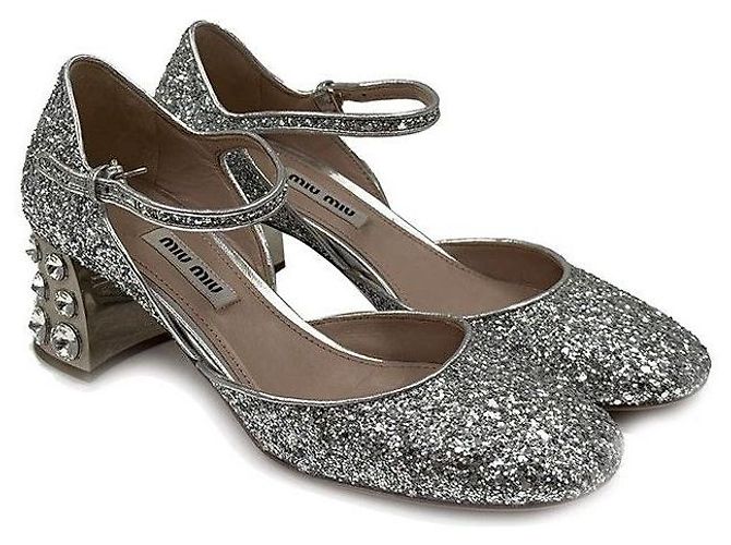 Miu Miu Décolleté glitterate Argento - vista 3