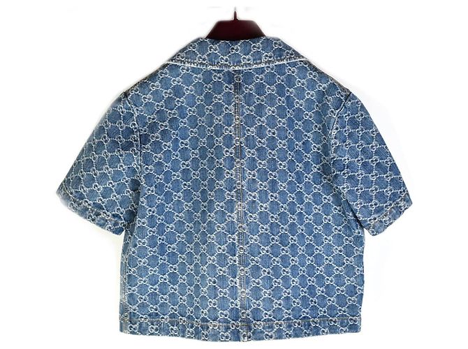 Gucci Top in jacquard Camicia in denim a maniche corte - vista 3