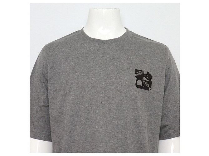 Hermès T-shirt a maniche corte da uomo in cotone grigio con patch in pelle Marrone - vista 2