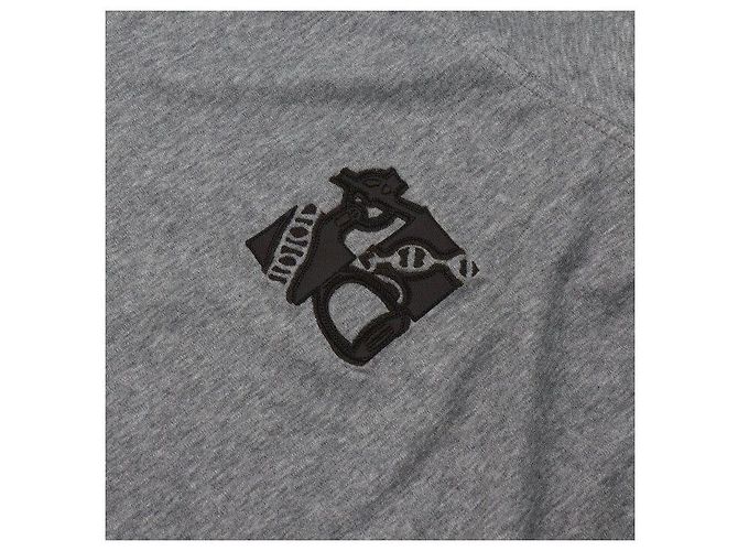 Hermès T-shirt a maniche corte da uomo in cotone grigio con patch in pelle Marrone - vista 6