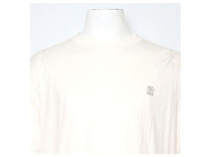 Brunello Cucinelli Besticktes Baumwoll-T-Shirt für Herren, Rundhals, einfarbig Weiß - Ansicht 2