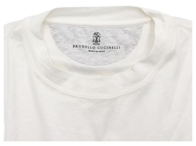 Brunello Cucinelli Besticktes Baumwoll-T-Shirt für Herren, Rundhals, einfarbig Weiß - Ansicht 5