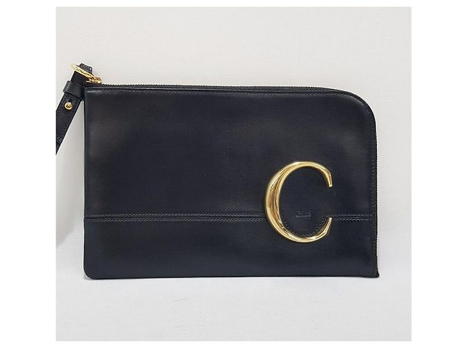 Pochette Chloé Logo in Pelle Nera Nero - vista 2