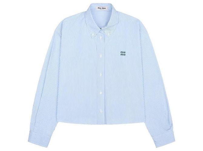 Miu Miu Camisa de popeline com micro-riscas Branco - vista 8