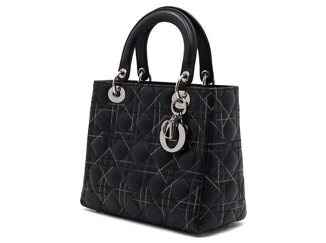 Dior Saco Tote Lady Medium Cannage Preto com Costuras Multicores e Alça de Ombro - vista 2