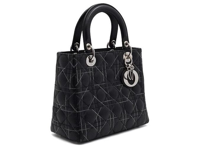 Dior Saco Tote Lady Medium Cannage Preto com Costuras Multicores e Alça de Ombro - vista 3