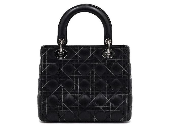 Dior Saco Tote Lady Medium Cannage Preto com Costuras Multicores e Alça de Ombro - vista 4