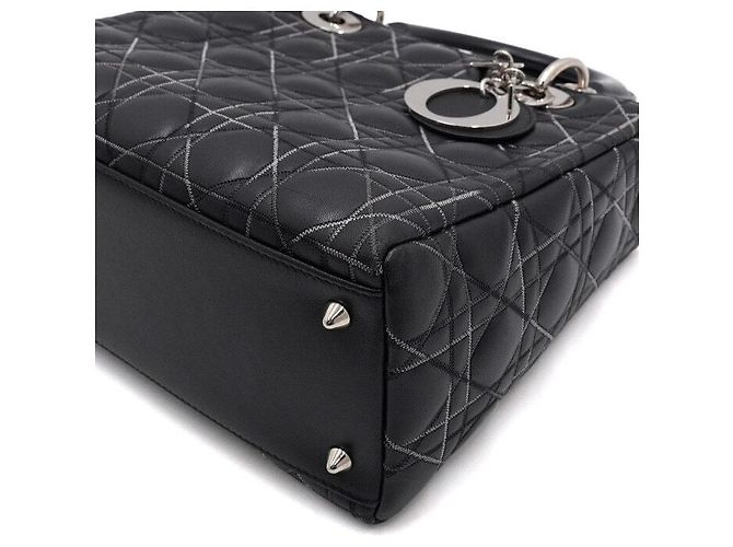 Dior Saco Tote Lady Medium Cannage Preto com Costuras Multicores e Alça de Ombro - vista 7