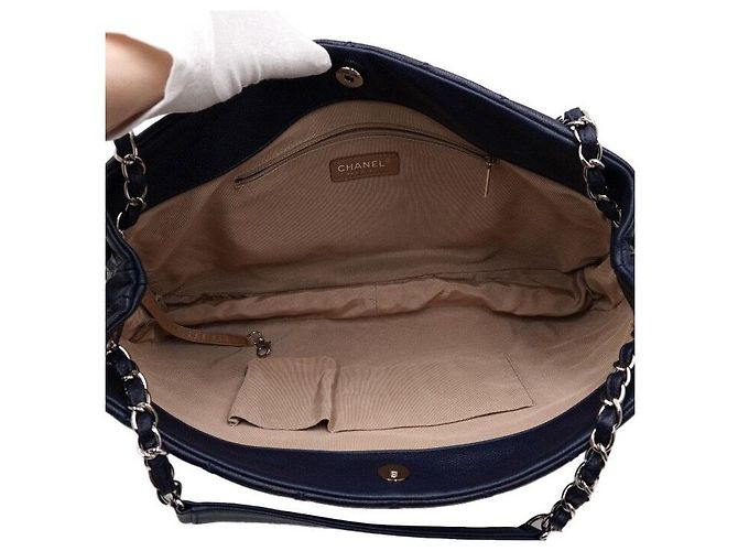 Chanel Timeless CC Logo Shopping Bag mit Reißverschluss und silberner Kette Blau - Ansicht 5