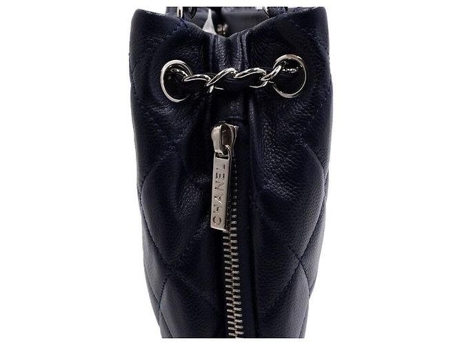 Chanel Timeless CC Logo Shopping Bag mit Reißverschluss und silberner Kette Blau - Ansicht 7