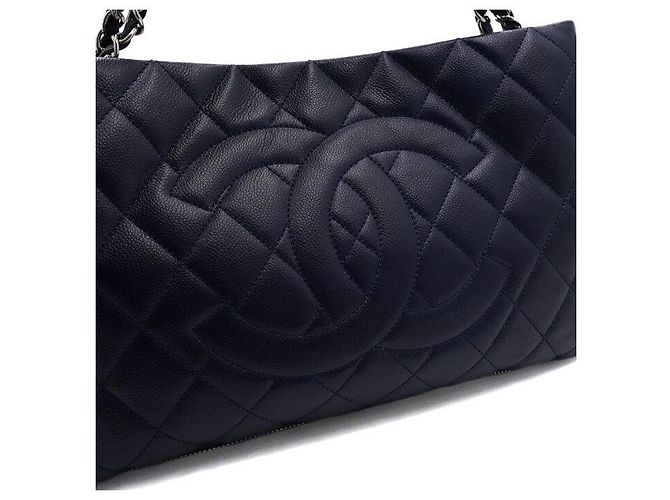 Chanel Timeless CC Logo Shopping Bag mit Reißverschluss und silberner Kette Blau - Ansicht 8