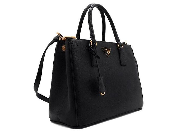 Prada Borsa Tote e Borsa a Tracolla Double Zip Galleria Saffiano Lux Nera Nero - vista 3