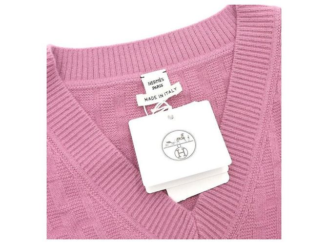 Hermès Rose Aphrodite Logo Strickweste V-Neck für Damen Lila - Ansicht 5