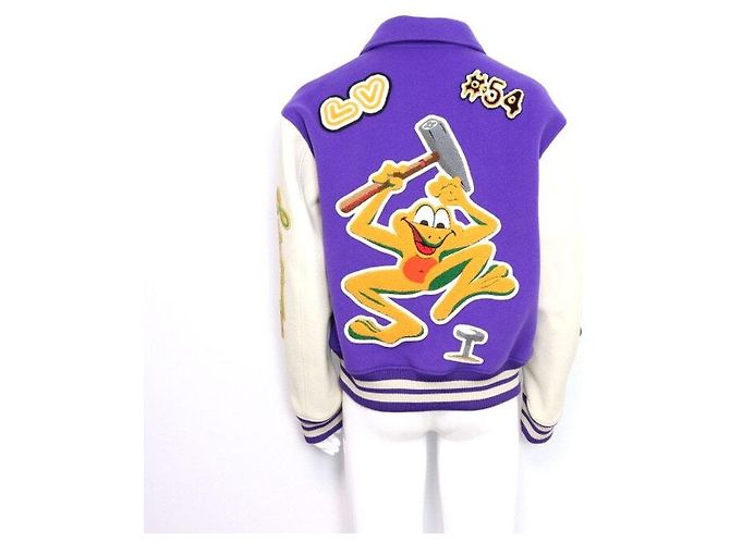Louis Vuitton Multi-Patch Mixed Leather Varsity Jacket for Men Purple - view 4