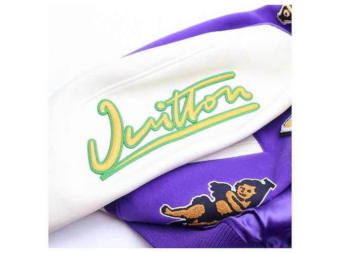 Louis Vuitton Multi-Patch Mixed Leather Varsity Jacket for Men Purple - view 7