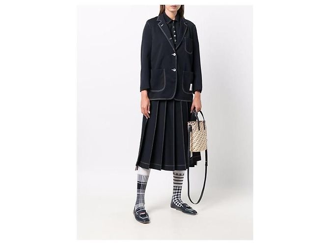 Thom Browne Three-Stripe Tab Wool Tech Milano Stitch Polo T-Shirt Schwarz - Ansicht 2