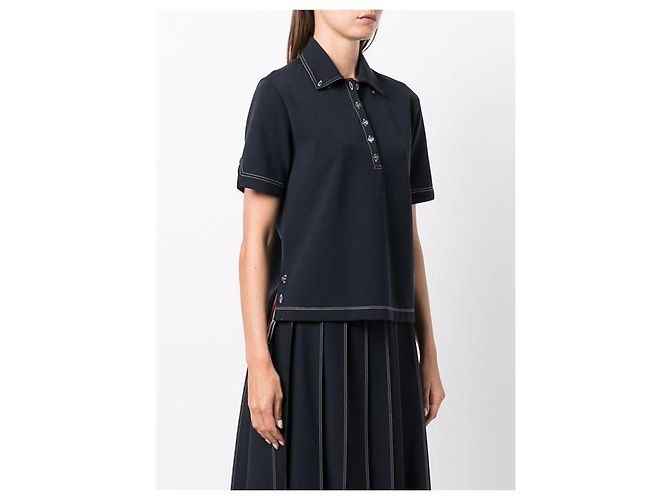 Thom Browne Three-Stripe Tab Wool Tech Milano Stitch Polo T-Shirt Schwarz - Ansicht 3