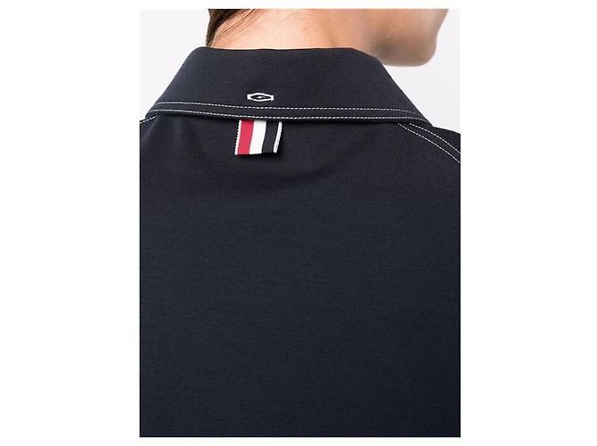 Thom Browne Three-Stripe Tab Wool Tech Milano Stitch Polo T-Shirt Schwarz - Ansicht 5
