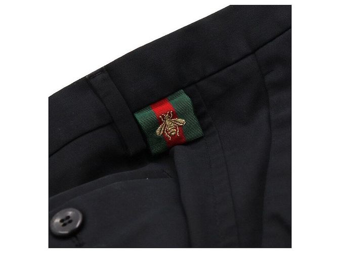 Gucci Pantaloni in cotone neri da uomo con logo Bee Web - vista 8