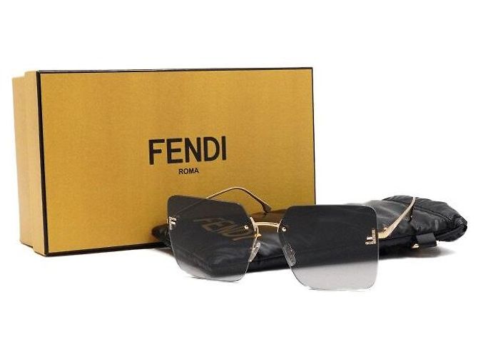 Fendi Herrensonnenbrille mit schwarzen quadratischen Gläsern in Goldtönen - Ansicht 7