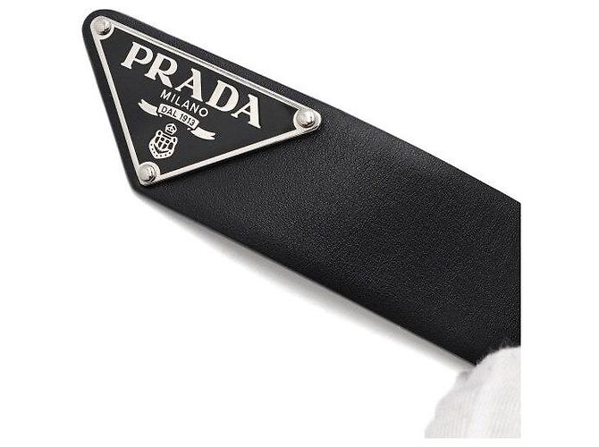 Prada Smooth Leather Silver Triangle Logo Men's Belt - view 9